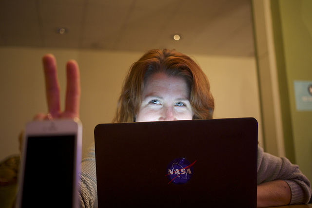 Corbett rocking the NASA logo laptop sticker.