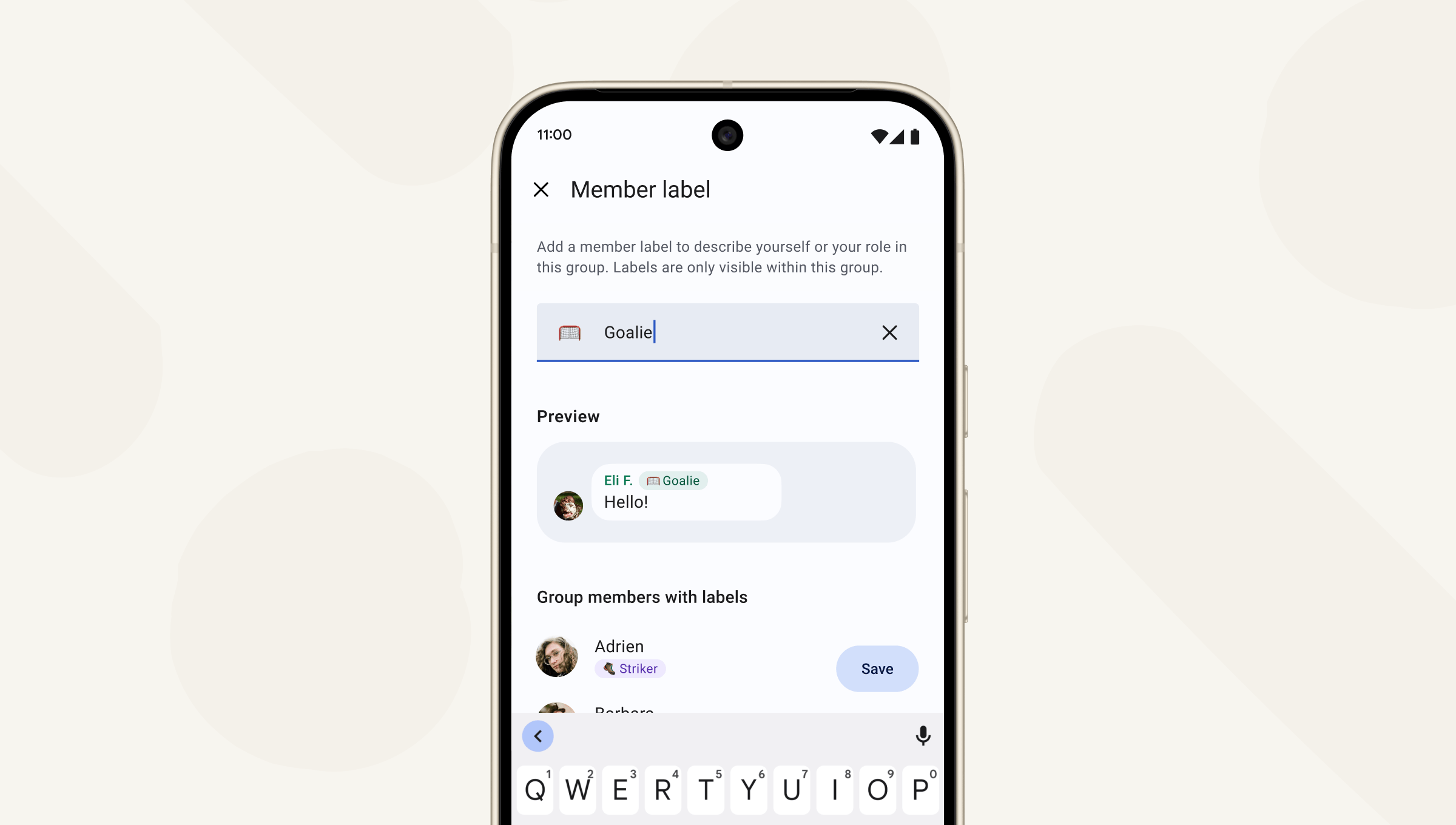 A screenshot displaying the interface to create a group member label.