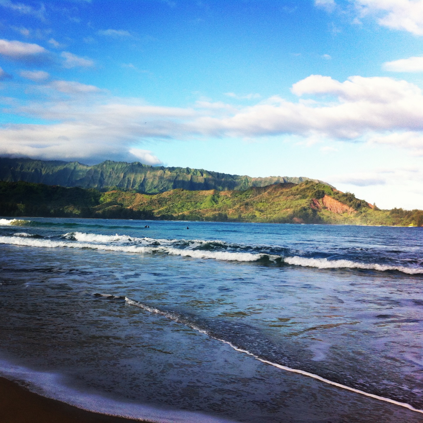 View across Hanalei bay from the beach.