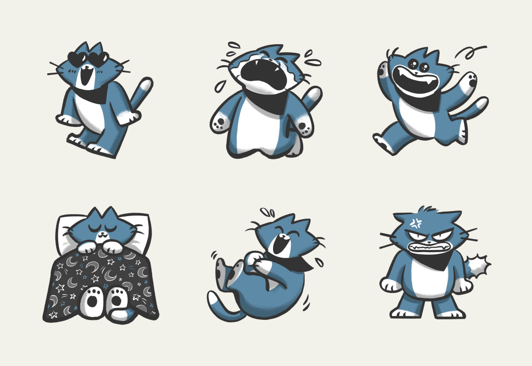 Sample of stickers from the Bandit the Cat sticker pack.
